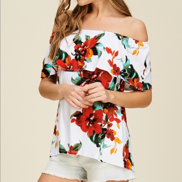 Tops - Off The Shoulder Floral Print Top